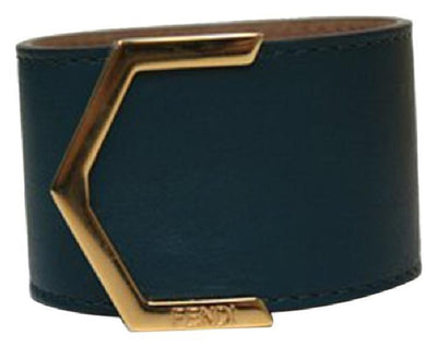 Fendi Women's Leather Dark Teal Cuff Bracelet gold metal dark teal leather 240015