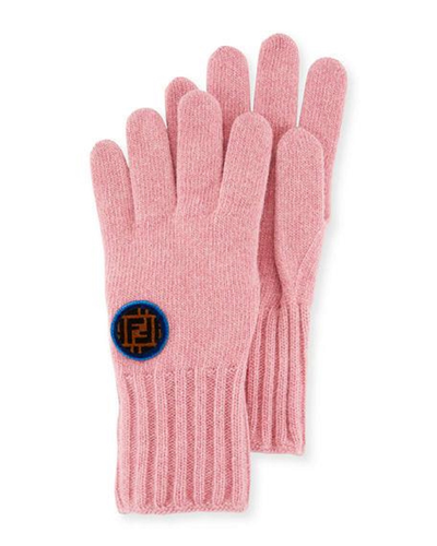 Fendi Women's Pink Knitted Wool Gloves with Fendi Circle Logo FXY554