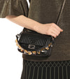 Fendi Women's You Strap Black Gold Silver Studded Mini Leather Shoulder Strap 8AV105