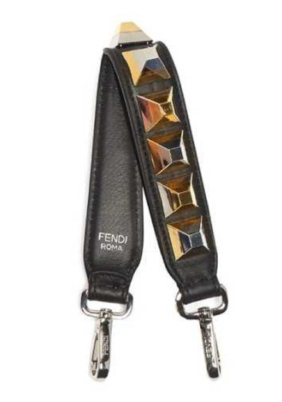 Fendi Women's You Strap Black Gold Silver Studded Mini Leather Shoulder Strap 8AV105