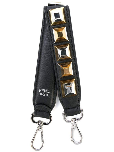 Fendi Women's You Strap Black Gold Silver Studded Mini Leather Shoulder Strap 8AV105