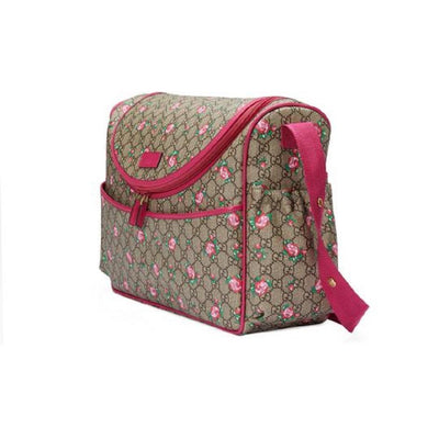 Gucci BABY GG Supreme Canvas Pink Leather Trim Rose Trim Diaper Pack 123326