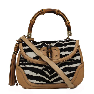 Gucci Bamboo Top Handle Peggy Pony Hair Handbag 254884