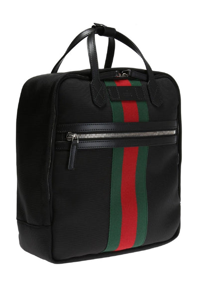 Gucci Black Canvas with Green and Red Web Stripe Satchel Backpack 495558