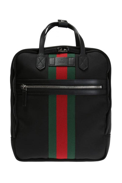 Gucci Black Canvas with Green and Red Web Stripe Satchel Backpack 495558