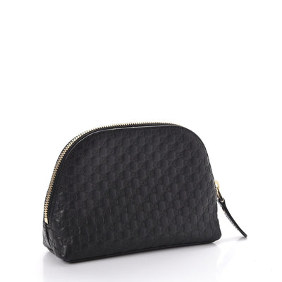 Gucci Black Nero Leather Micro GG Guccissima Cosmetic Case Bag 449893