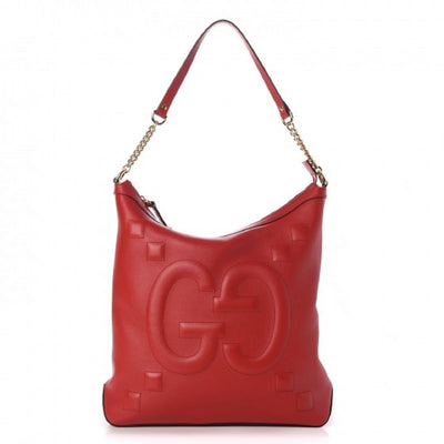 Gucci Calfskin Embossed GG Apollo Soho Shoulder Bag Hibiscus Red 453562