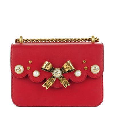 Gucci Classic Women's Red Bow Pearl Leather Chain Shoulder Bag 432281