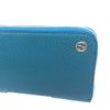 Gucci Cobalt Blue Teal Pebbled Leather Zip Around Wallet GG Charm Logo 449347