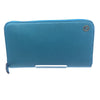 Gucci Cobalt Blue Teal Pebbled Leather Zip Around Wallet GG Charm Logo 449347