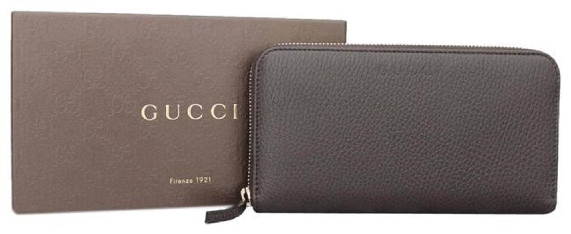 Gucci Dark Brown Pebbled Dollar Calf Leather Zip Around Continental Wallet 391465