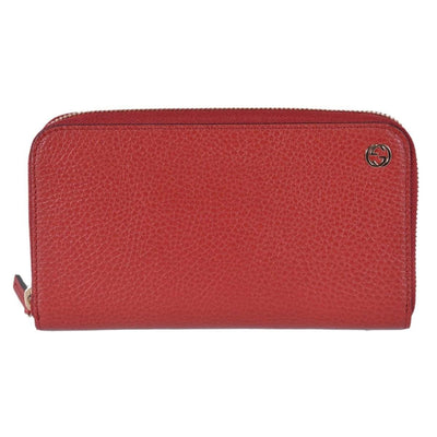 Gucci Dollar Calf Interlocking GG Logo Red Rosso Leather Continental Wallet 449347