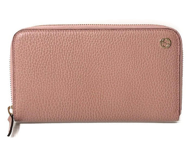 Gucci Dollar Calf Interlocking GG Logo Soft Pink Leather Zip Continental Wallet 449347