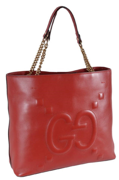 Gucci Embossed GG Dadini Apollo Red Leather Tote with Chain 453561