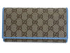 Gucci GG Canvas Beige Mineral Blue Calf Leather Continental Flap Wallet 346058