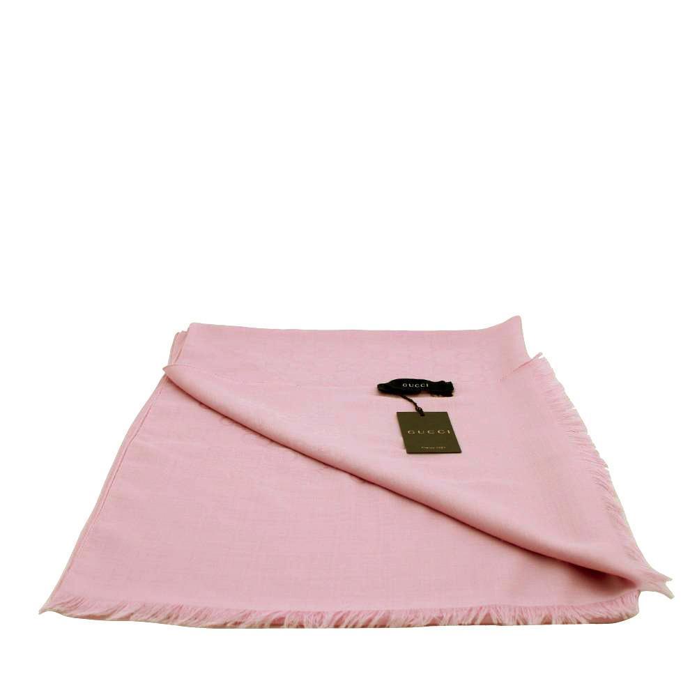 Gucci GG Guccissima Rose Pink Wool Silk Blend Medium Scarf 165904