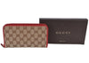 Gucci GG Original Beige Logo Canvas Leather Zip Around Red Rosso Wallet 363423