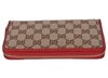 Gucci GG Original Beige Logo Canvas Leather Zip Around Red Rosso Wallet 363423