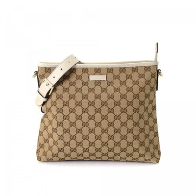 Gucci Handbag Original GG Canvas Beige Ebony White Leather Trim Messenger 388924