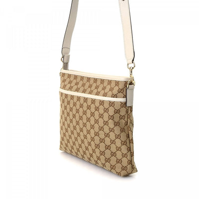 Gucci Handbag Original GG Canvas Beige Ebony White Leather Trim Messenger 388924