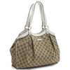 Gucci Handbag Original GG Canvas Beige Ebony White Leather Trim Tote 388919