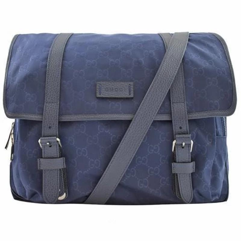 Gucci Large Blue Nylon Leather GG Guccissima Messenger Bag 510334