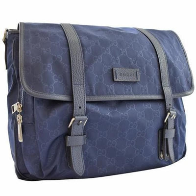 Gucci Large Blue Nylon Leather GG Guccissima Messenger Bag 510334