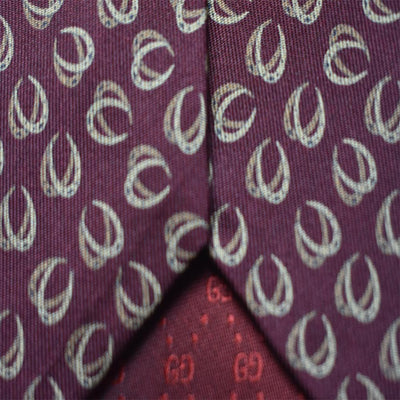 Gucci Men's Classic Burgundy Beige Necktie Woven Silk Luxury Tie 323829