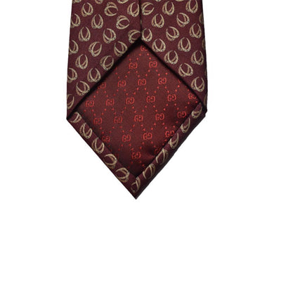 Gucci Men's Classic Burgundy Beige Necktie Woven Silk Luxury Tie 323829