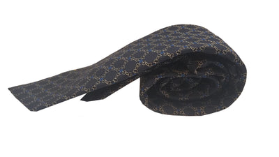 Gucci Men's Classic Navy Blue and Gold Horsebit Pattern Woven Silk Necktie 349401