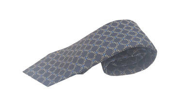 Gucci Men's Classic Navy Blue and Gold Horsebit Pattern Woven Silk Necktie 349401