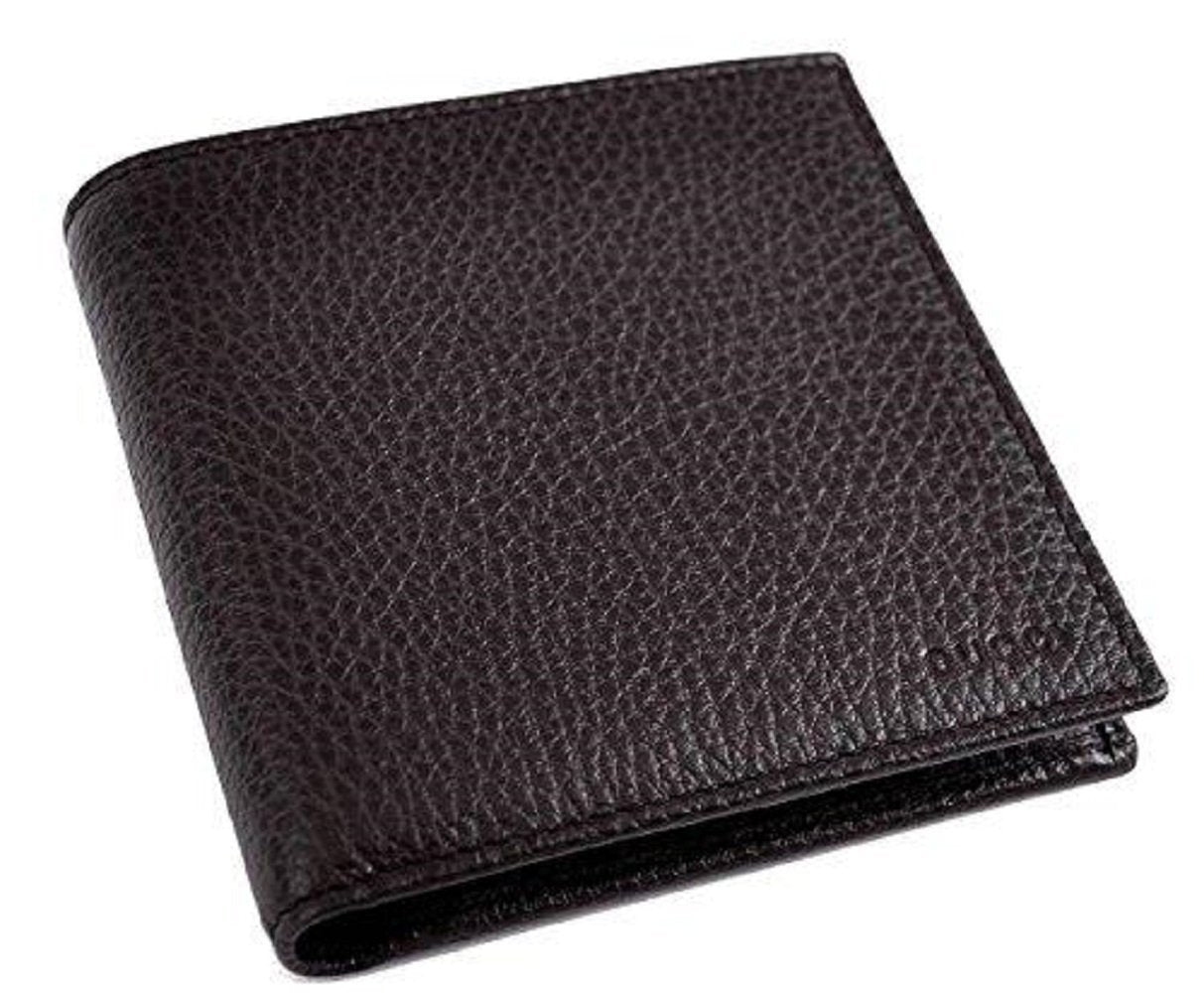 Gucci Men's Dark Brown Pebbled Leather Trifold Wallet Gucci Embossed 333042