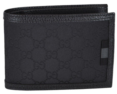 Gucci Men's GG Logo Canvas Web Black Leather Trim Bi-fold Wallet 278596