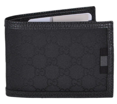 Gucci Men's GG Logo Canvas Web Black Leather Trim Bi-fold Wallet 278596