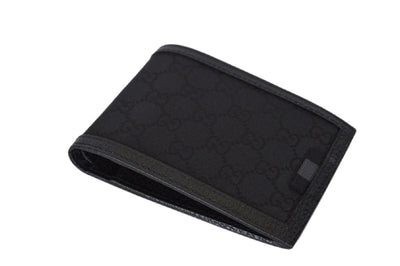 Gucci Men's GG Logo Canvas Web Black Leather Trim Bi-fold Wallet 278596