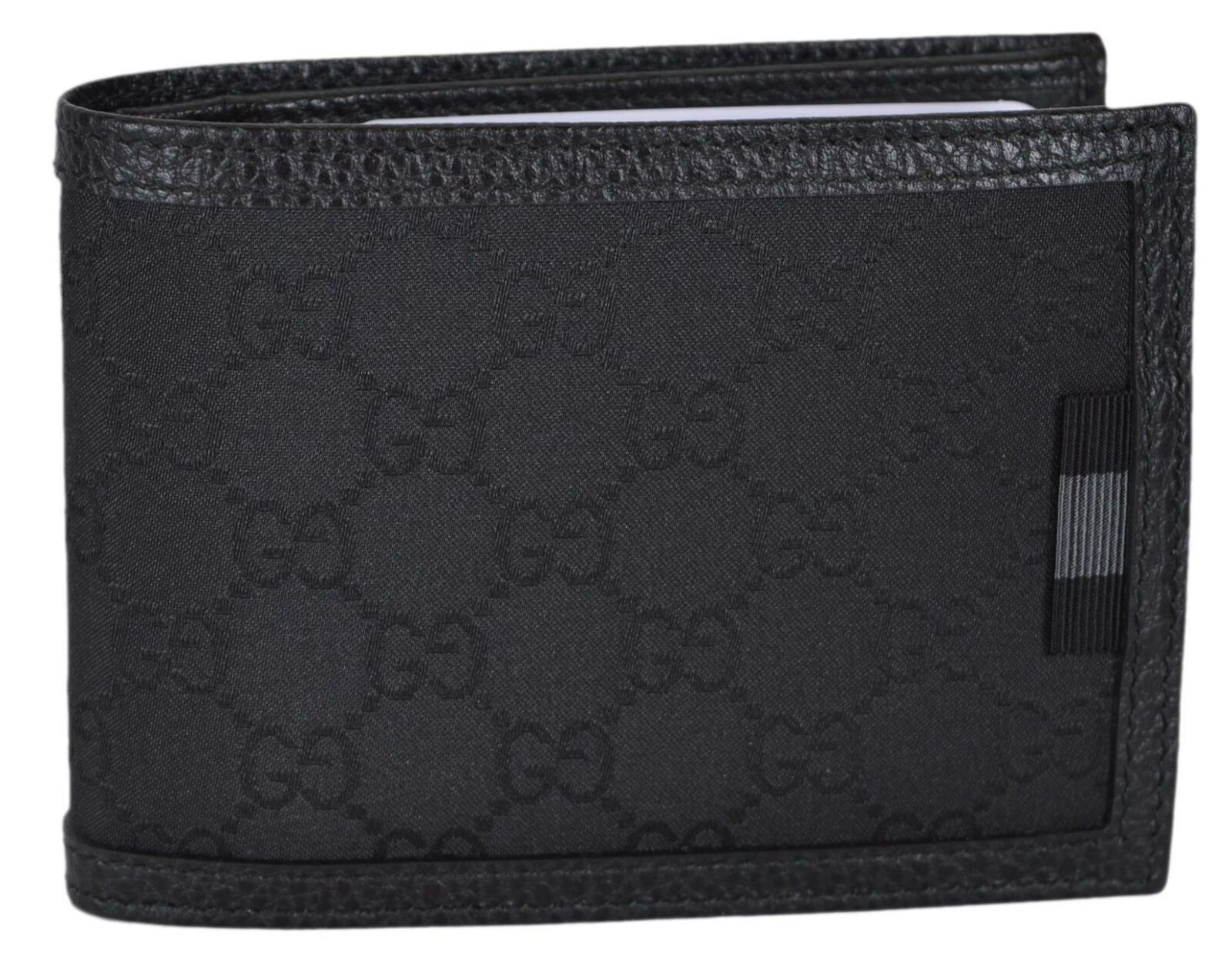 Gucci Men's GG Logo Canvas Web Black Leather Trim Bi-fold Wallet 278596