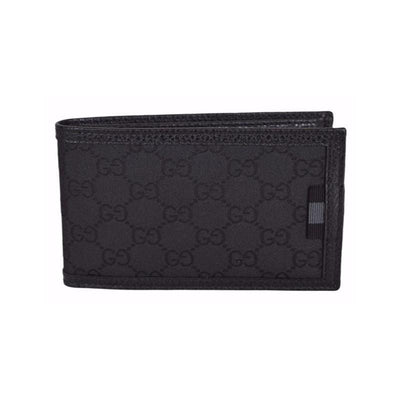 Gucci Men's GG Logo Canvas Web Black Leather Trim Bi-fold Wallet 278596