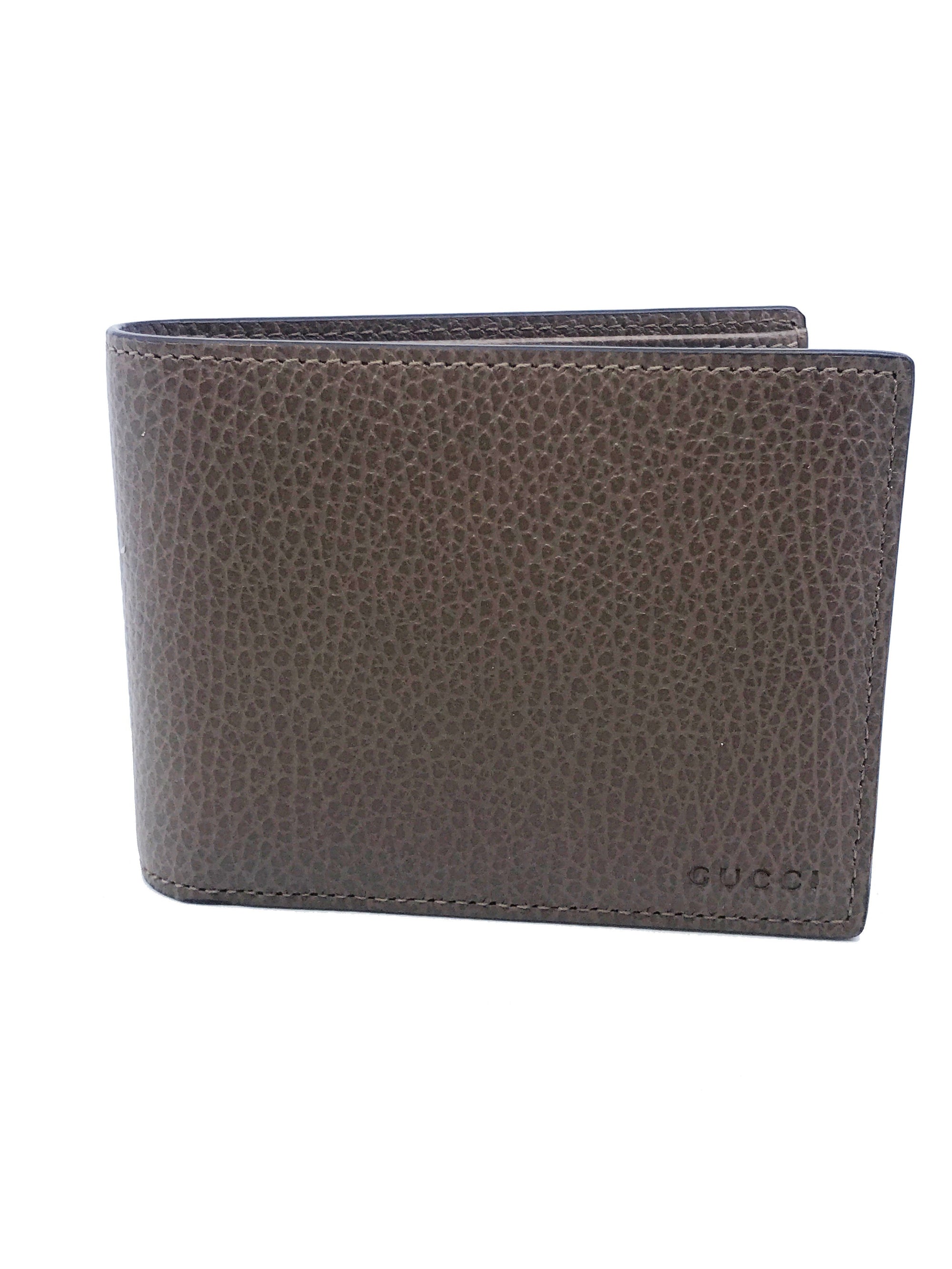 Gucci Men's Light Brown Pebbled Leather Trifold Wallet Gucci Embossed 333042