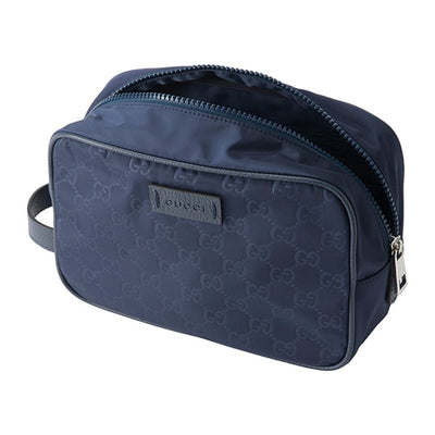 Gucci Men's Medium Nylon Guccissima Zip Around Leather Toiletry Tide Blue Bag 510338