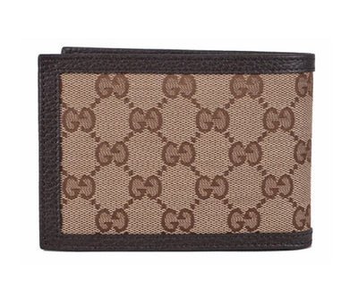 Gucci Men's Original GG Logo Beige Brown Canvas Leather Trim Trifold Wallet 217044