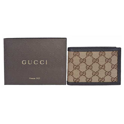 Gucci Men's Original GG Logo Canvas Web Brown Leather Bi-fold Wallet 278596