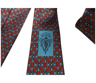 Gucci Men's Red and Blue Twill Patterned Necktie 408867