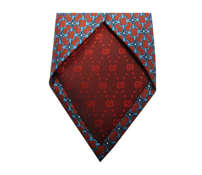 Gucci Men's Red and Blue Twill Patterned Necktie 408867