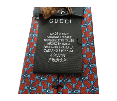 Gucci Men's Red and Blue Twill Patterned Necktie 408867