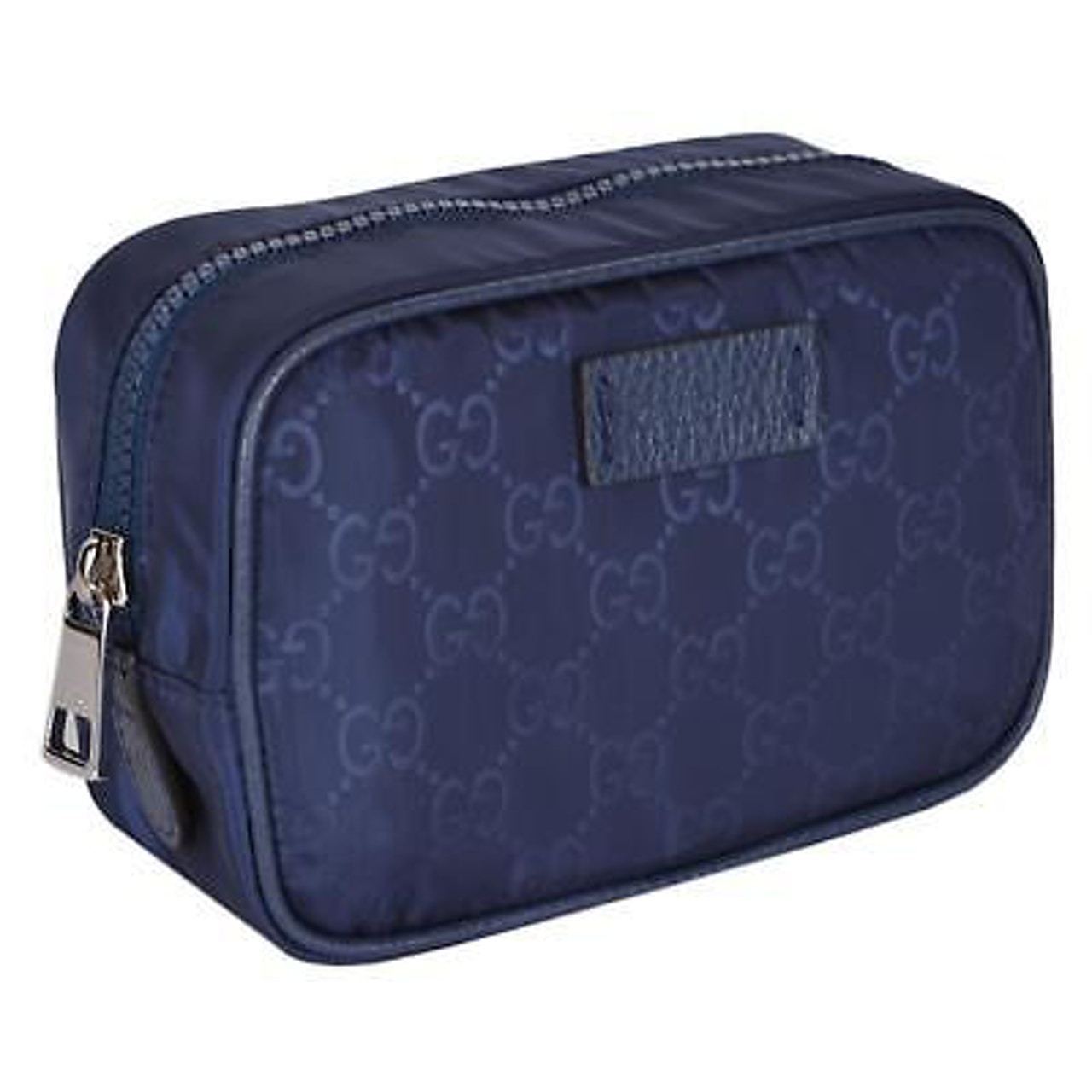 Gucci Men's Small Navy Tide Blue Pouch GG Logo Print Zip Around Guccissima Nylon Bag 510341