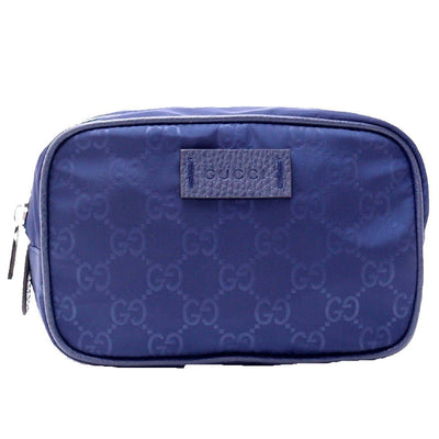 Gucci Men's Small Navy Tide Blue Pouch GG Logo Print Zip Around Guccissima Nylon Bag 510341