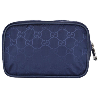 Gucci Men's Small Navy Tide Blue Pouch GG Logo Print Zip Around Guccissima Nylon Bag 510341