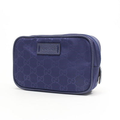 Gucci Men's Small Navy Tide Blue Pouch GG Logo Print Zip Around Guccissima Nylon Bag 510341