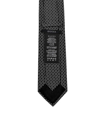 Gucci Mens 100% Silk Twill Black/Ivory Silk Woven Tie Necktie 349391