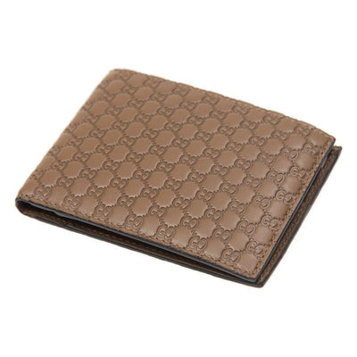 Gucci Mens Acero Brown Microguccissma GG Embossed Leather Bifold Wallet 278596